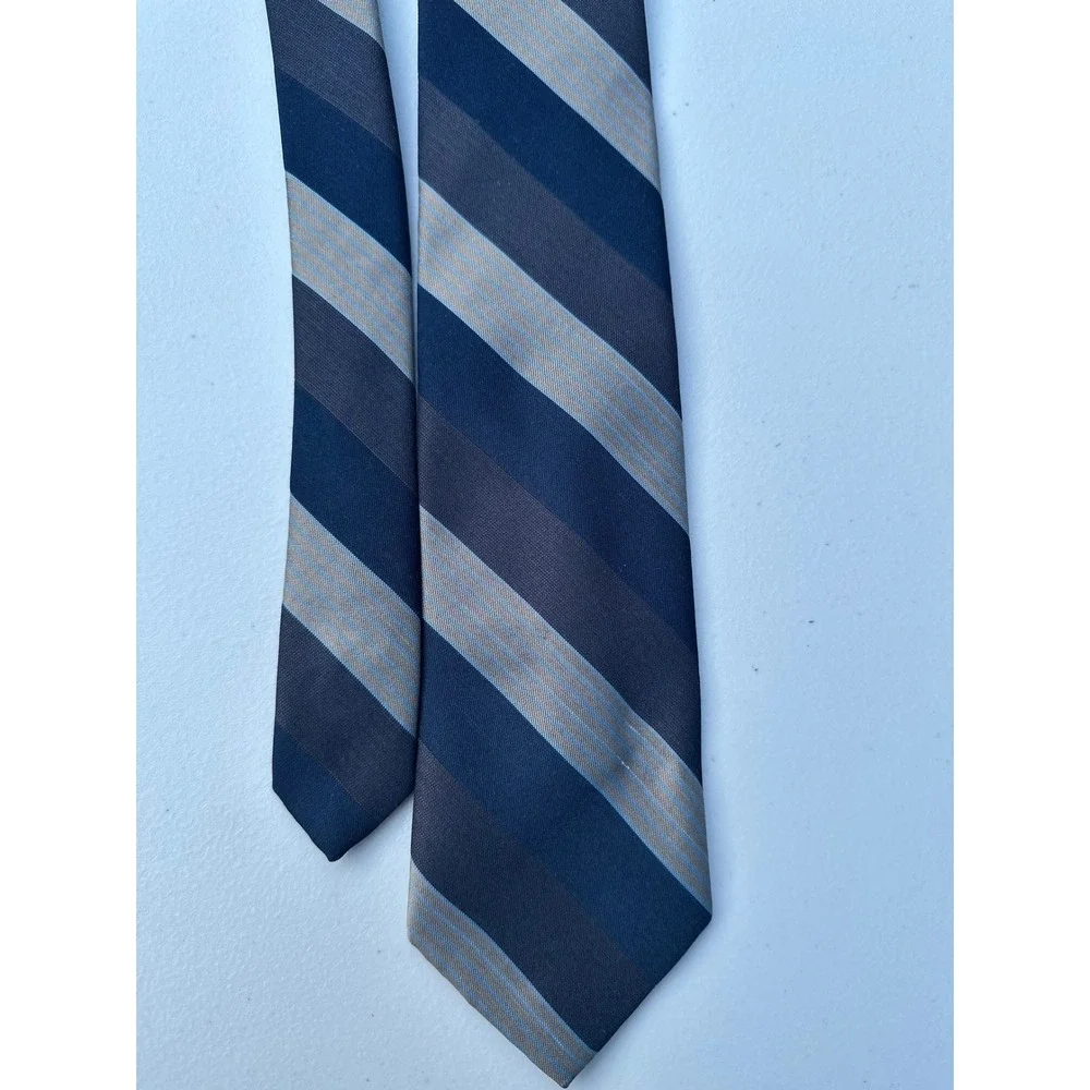 Jacques Estier Paris New York Mens Navy Blue Grey Striped Silk Blend Necktie